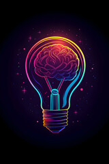 Poster - Brain inside a lightbulb icon in black outline, symbolizing creativity and intelligence  -  