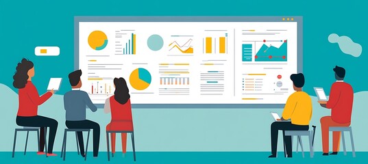 Poster - A business strategy session with a large, clear area on a whiteboard 