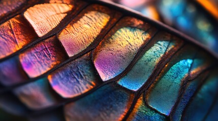 Aufkleber - Colorful iridescent scales reflect vibrant hues showcasing nature's intricate beauty in close-up view