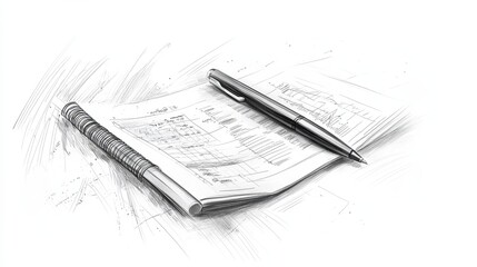 Poster - artistic sketched illustration of a analytic of financial reports on a white background