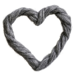 Wall Mural - Twisted Gray Fiber Heart Shape on Isolated White Background