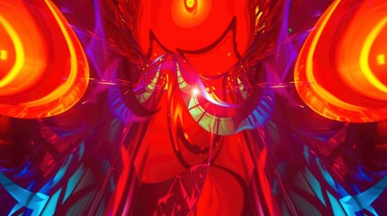 Wall Mural - Demonic deity, blazing eyes, fiery red background, swirling energy, cosmic horror, intricate details,