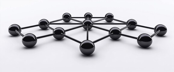 Poster - Abstract network of interconnected black spheres.