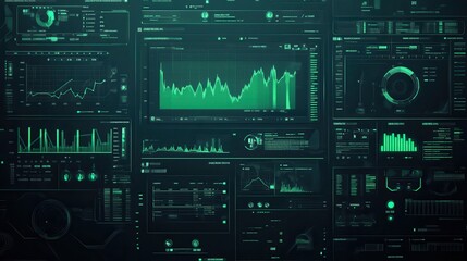 Poster - infographic dashboard template. simple green blue design of interface, admin panel with graphs, char