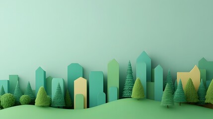 Wall Mural - Green Corporate Strategy Report - 3D of Sustainable Urban Skyline