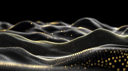 Aufkleber - Abstract dark background with golden particles forming wavy landscape.