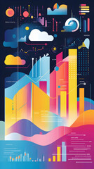 Wall Mural - Creative infographic showcasing business growth trends with colorful charts and innovative design elements  -  