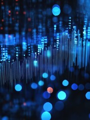 Poster - abstract glowing blue forex chart background with bokeh circles. currency and stats concept. 3d rend