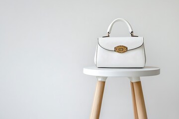 Wall Mural - Elegant White Handbag on a White Table