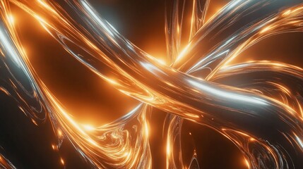 Fototapete - Abstract glowing waves of light with a metallic sheen in dynamic composition