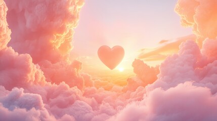 Wall Mural - Dreamy Heart-Shaped Sun Setting in a Pink Cloudy Sky