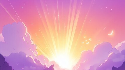 Wall Mural - Dramatic Sky with Golden Rays Breaking Through Clouds at Dusk