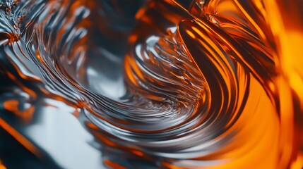Fototapete - Abstract fluid texture with orange and gray waves, glossy futuristic surface