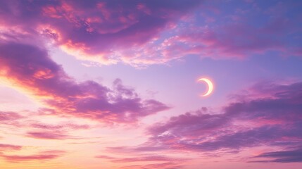 Wall Mural - glowing heart-shaped cloud under a colorful sky at dusk