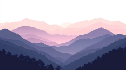 Wall Mural - serene pink and lavender gradient sky over majestic mountain range