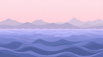 Wall Mural - soft pink and lavender gradient sky over calm ocean waves