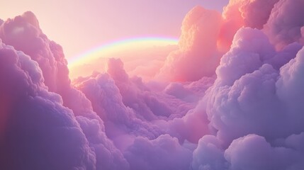 Wall Mural - Dreamy Sky with Rainbow Arching Through Soft Clouds at Sunset