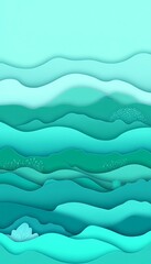 Wall Mural - Seamless Mint Green, 3D Low Profile, Delicate Wave Pattern Background, Minimalist Geometric Design