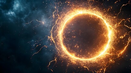 Wall Mural - Fiery Ring of Energy Against a Dark Sky Background