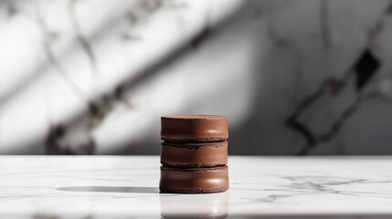 Poster - A chocolate cheesecake tower, stacked with alternating layers of mousse and ganache, isolated on a modern marble countertop