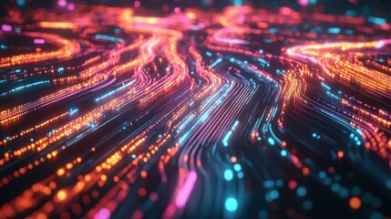 Poster - Stunning digital network visualization showcasing global connectivity and data transfer with illuminated continents and vibrant lines.