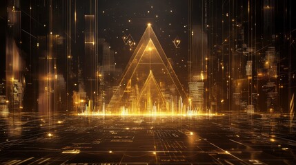 Poster - abstract financial chart with golden elements on a dark background