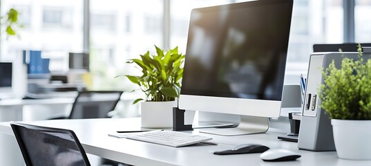 Poster -  A clean business workspace with a focus on a desk