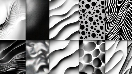 Wall Mural - Abstract grayscale patterns waves, lines, dots, organic shapes.