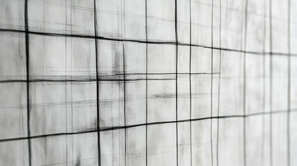 Poster - Abstract texture with black and white lines creating a grid pattern on a smooth surface, ideal for backgrounds, design projects, and artistic applications