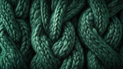 Poster - Close-Up View of Dense Green Knitted Fabric Indicating Warmth and Texture for Textile and Handicraft Concepts, Perfect for Backgrounds and Fashion Designs