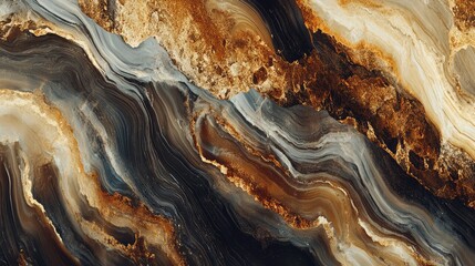 Poster - Abstract Natural Pattern with Rich Earthy Tones and Fluid Lines, Showcasing the Beauty of Geometric Textures in Earthy Browns and Creamy Whites