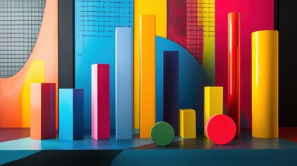 Colorful bar graph with a variety of financial charts and graphs representing diverse data analysis business growth and financial planning in a vibrant modern context