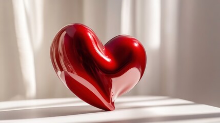Aufkleber - Red heart-shaped sculpture on white surface, illuminated by sunlight.