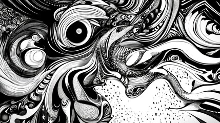Poster - Hypnotic black and white swirling lines creating a mesmerizing psychedelic effect.