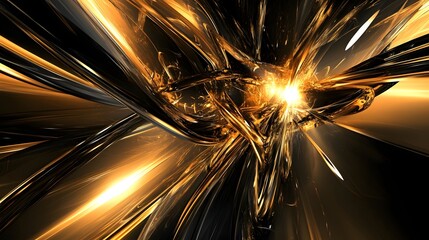 Wall Mural - Abstract Golden Black Fractal Art Explosion Design