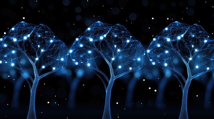 Poster - Illuminated digital trees growing in a cosmic landscape abstract art night scene futuristic concept