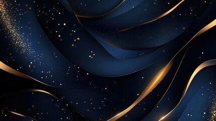 Poster - Luxurious dark blue background with glowing golden particles, festive feel