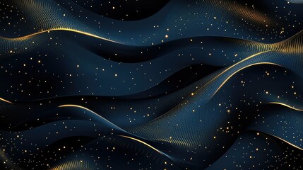 Poster - Luxurious dark blue background with glowing golden particles, festive feel
