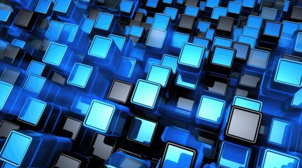 Poster - Dynamic blue cube animation digital space graphic design modern environment aerial view visual technology concept