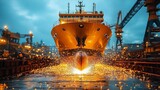 Shipyard Welding Sparks Illuminate New Vessel Construction