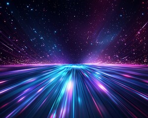 Poster - Futuristic highway with neon lights and stars.