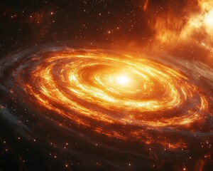 Wall Mural - Dramatic Cosmic Dance of a Red Giant Star Casting Warm Light Over Swirling Planetary Rings and Cosmic Dust Clouds
