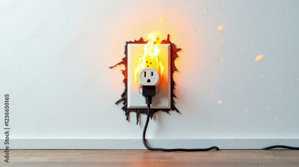 Electrical Outlet Fire Hazard A Cautionary Image Depicting a Burning ...