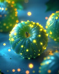 Poster - Green and soft blue glowing fruit textures with glowing highlights abstract fruit nature concept background