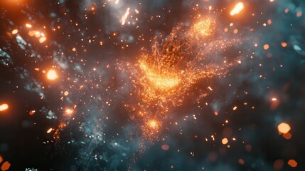 Aufkleber - Explosive display creates a dramatic burst of light and debris in a darkened environment during a nighttime event