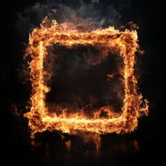 Wall Mural - Fiery square frame, dark background, smoky, design element