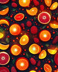 Poster - Orange and red abstract fruit designs with glowing highlights abstract fruit nature concept background