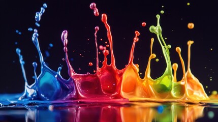 Fototapete - Colorful splashes of paint create a vibrant display in a studio setting during an artistic experiment with liquid motion