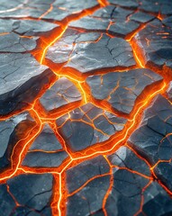 Poster - Warm orange and gray cracked stones with illuminated lines abstract stone rocks nature concept background