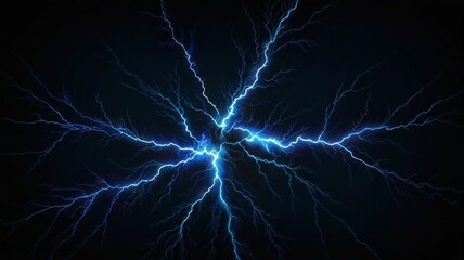 Poster - Electric blue lines of fractal energy flash across the dark storm sky